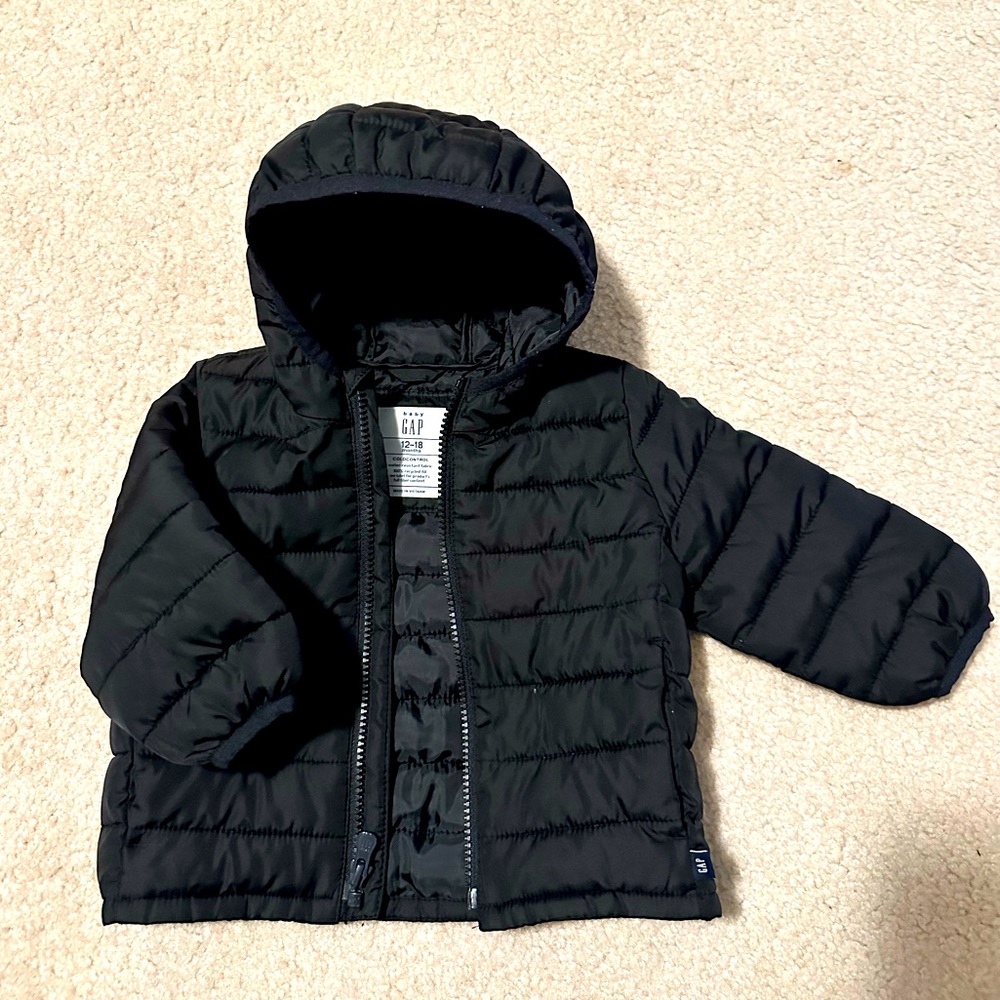 Gap black puffy jacket 12-18 months